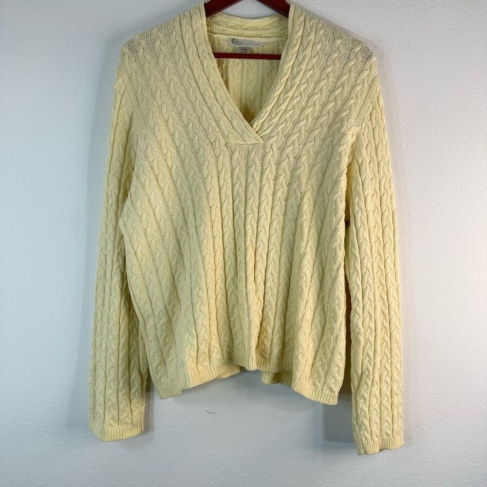 Jillian Nicole Butter Yellow Cable Knit Sweater Women’s XL Casual‎ Fisherman